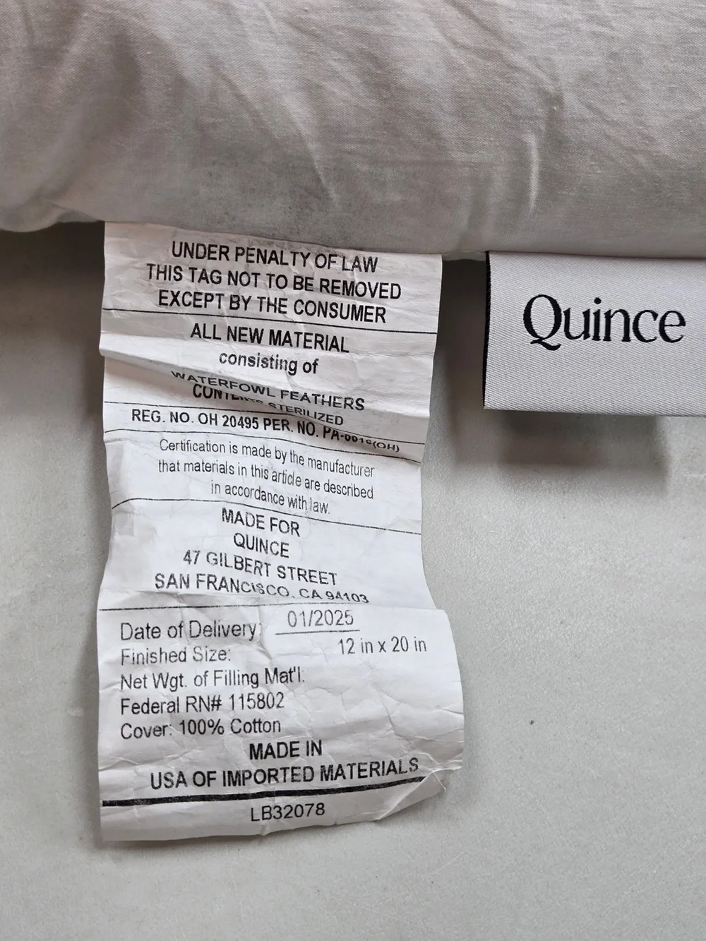 QUINCE Set Of 3 12x20 Premium Feather Pillow Inserts 0016